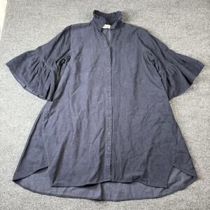 Holly Shae Navy Blue Corduroy Bell Sleeve Button Women’s Size L Mini Shirt Dress